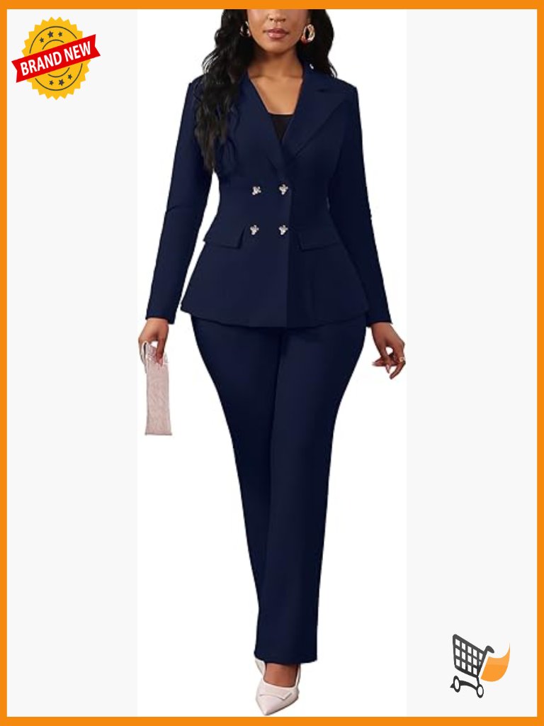 Dressy Business Casual Pantsuit Set Long Sleeve Blazer Wide Leg Pants
